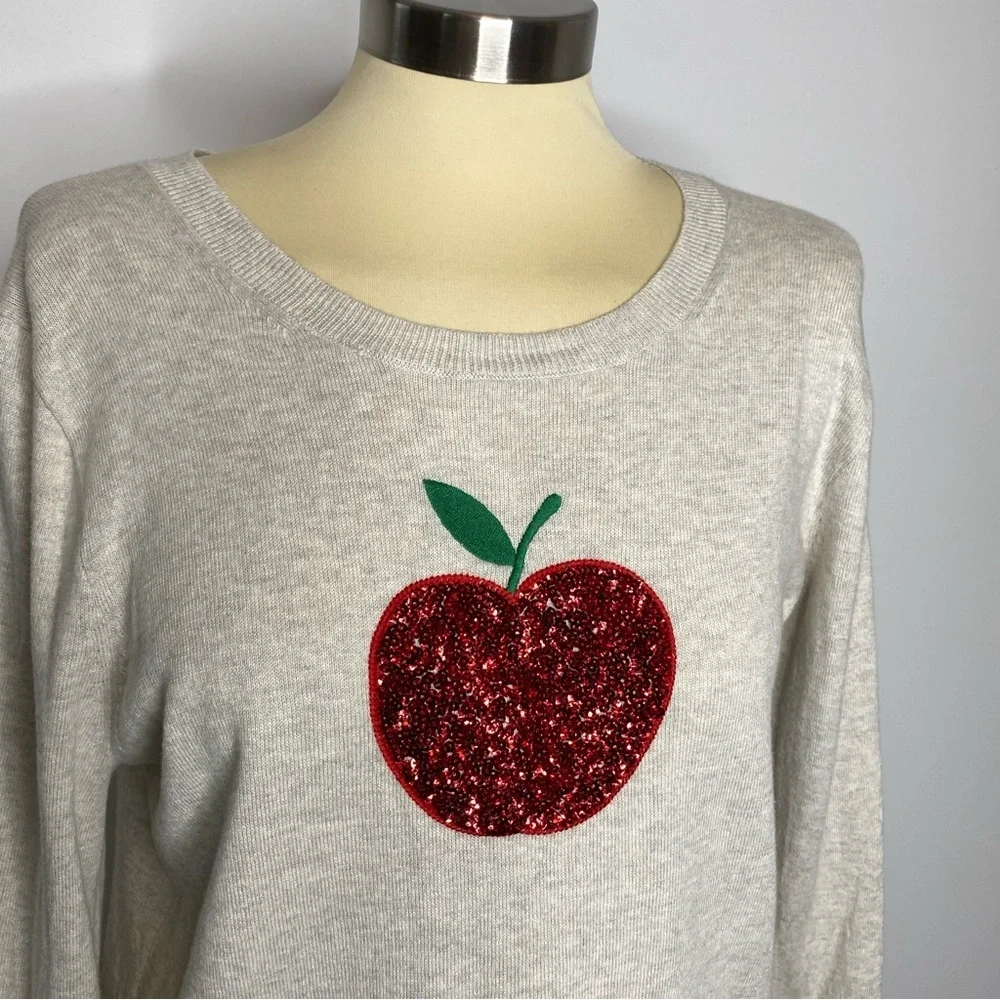 J. Crew Red Sequin Apple Teddie Crew Neck Sweater